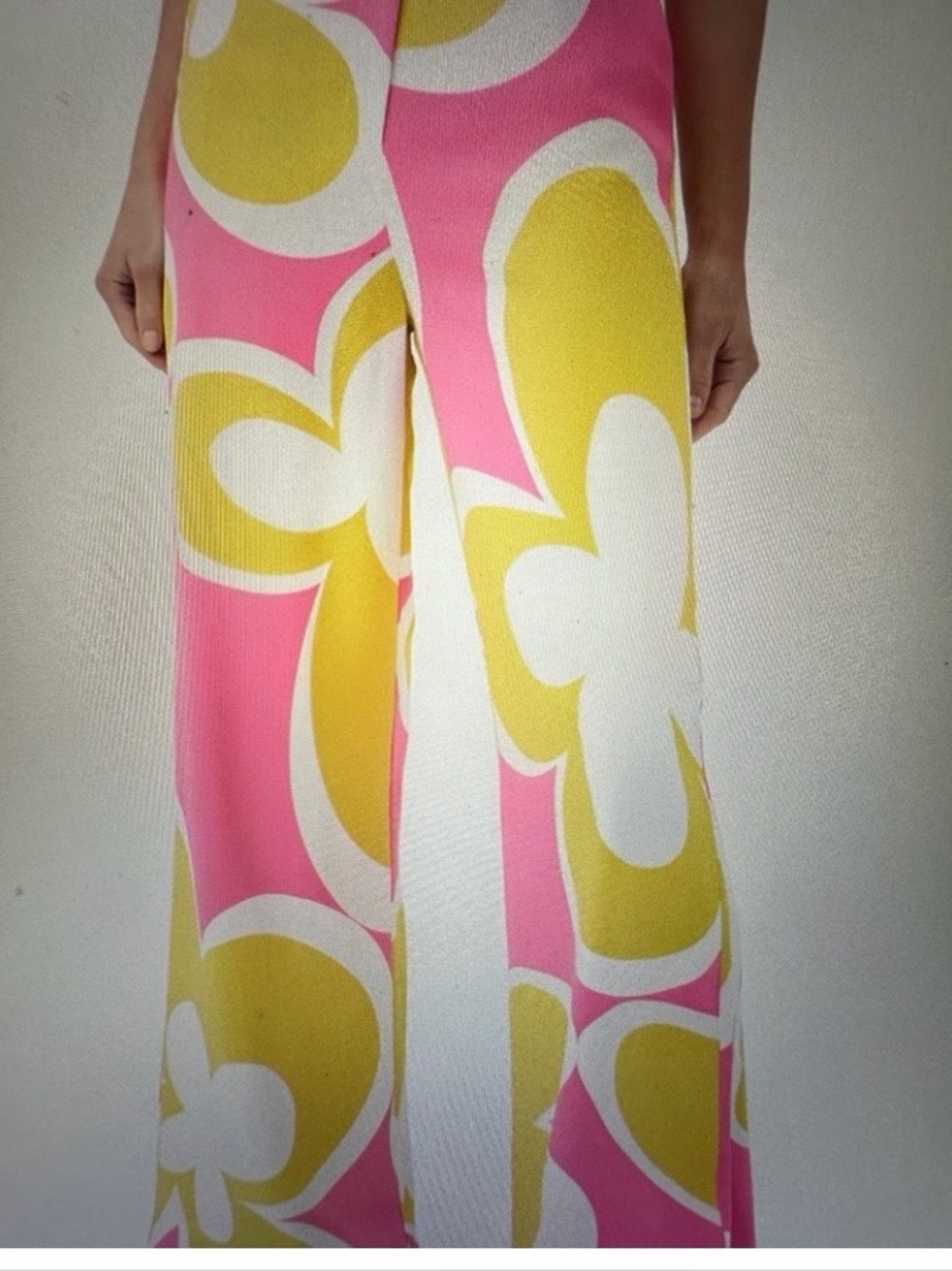 Trina Turk Pink, Yellow & White Oversized Floral Wide-Leg Pants